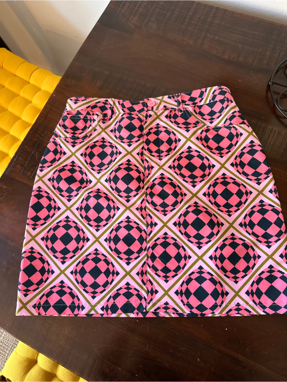 Pink Geometric Print A-Line Skirt